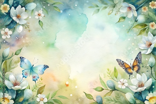 Beautiful watercolor artwork featuring butterflies and flowers in soft pastel colors