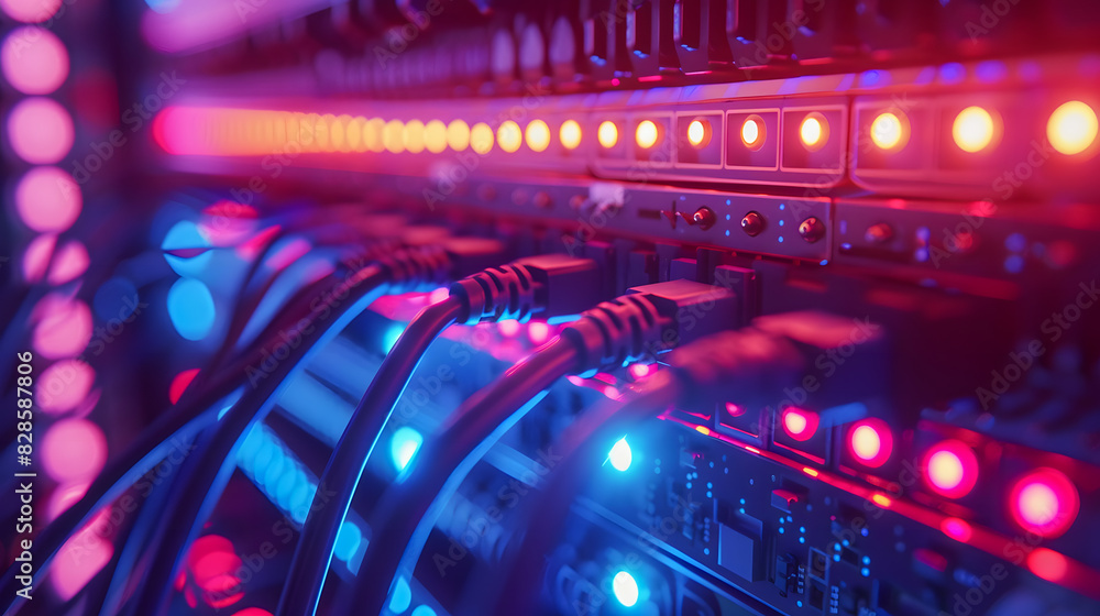 Close up shot of networking cable management locate Close up shot of networking cable management locate