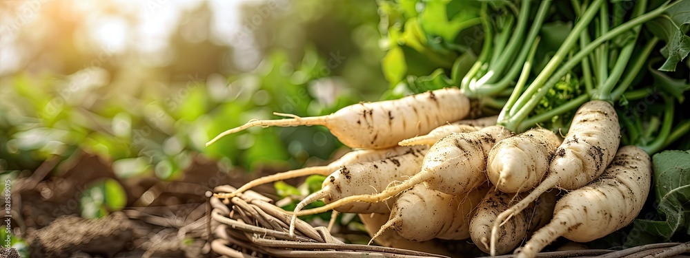 white radish on the background of the garden white radish on the background of the garden