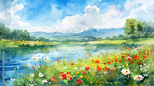 水彩画で描かれた自然の風景