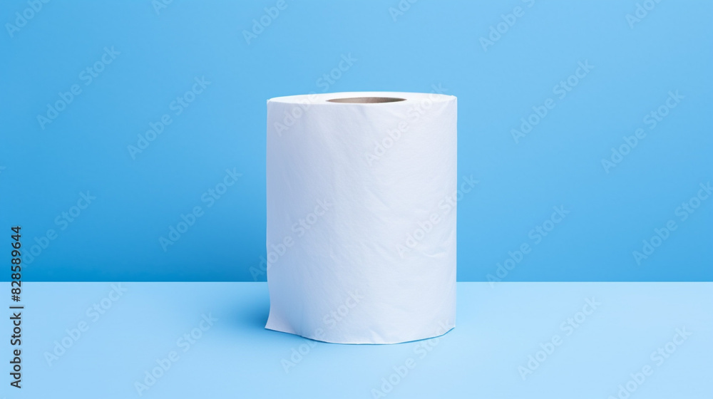 Toilet paper roll isolated on blue background, generative AI Toilet paper roll isolated on blue background, generative AI
