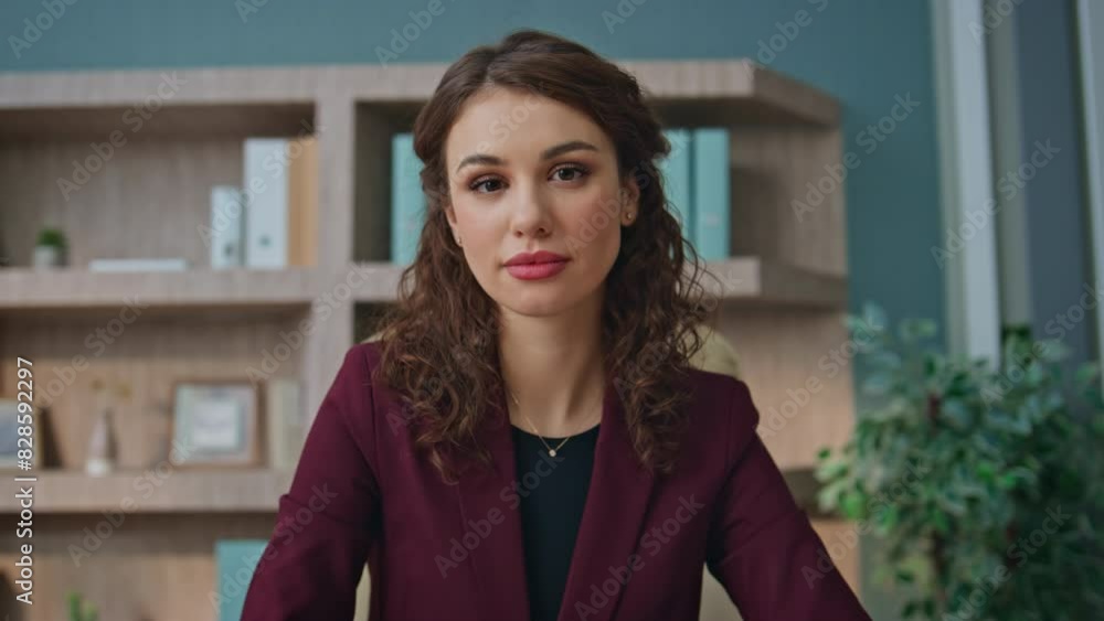 Pov manager talking meeting online in office. Closeup woman listening partner Pov manager talking meeting online in office. Closeup woman listening partner