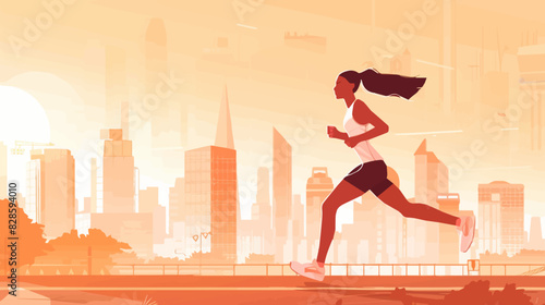 woman in front of the skyline at sunset, running workout