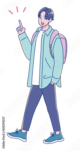 笑顔で歩くアニメ調の若い男子学生