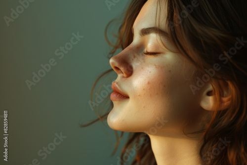 Wallpaper Mural A close up of a woman's face with her eyes closed looking to a side Torontodigital.ca