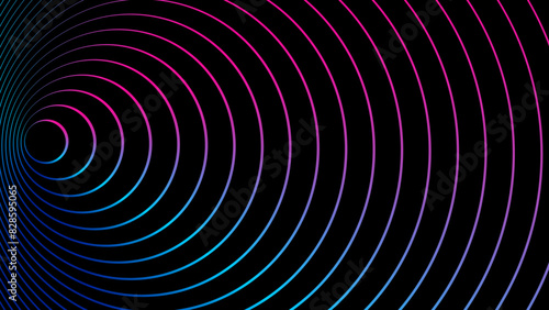 Abstract circle line pattern spin blue pink light isolated on black background in the concept of music, technology, digital	
