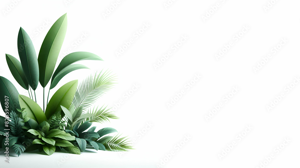 A border of tropical plants with leaves and flowers, generative ai A border of tropical plants with leaves and flowers, generative ai