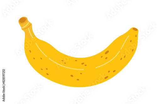 Cartoon Banana icon. Hand drawn ripe banana, trendy flat style yellow fruit. Tropical fruit, banana snack or vegetarian nutrition. Isolated on white Vector illustration