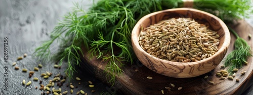 dried dill seeds dill greens. Selective focus