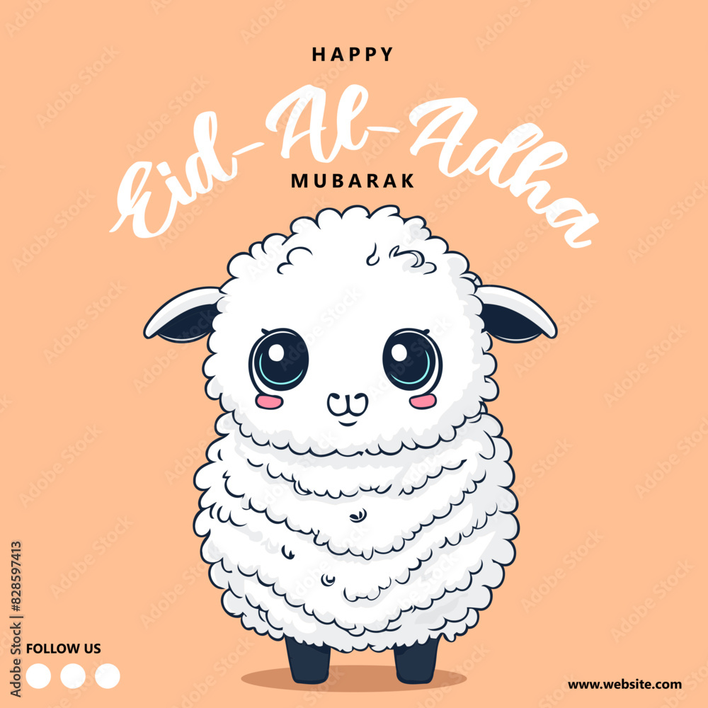 Naklejka premium Eid Al Adha Mubarak Islamic Celebration Muslim Community event, Eid Greeting Card Cute Illustration