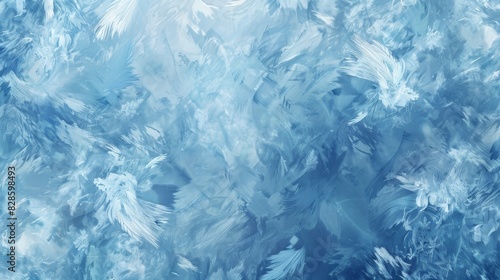 Ice pattern with feathers and snowflakes, icy blues and whites, ai generated
