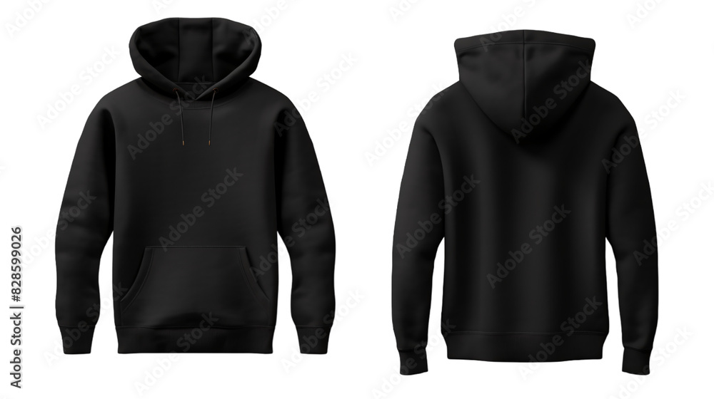 Black hoodie mockup front and back on an isolated background Black hoodie mockup front and back on an isolated background