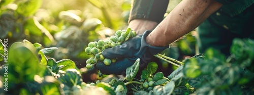 a farmer harvests Brussels sprouts. Selective focus photo