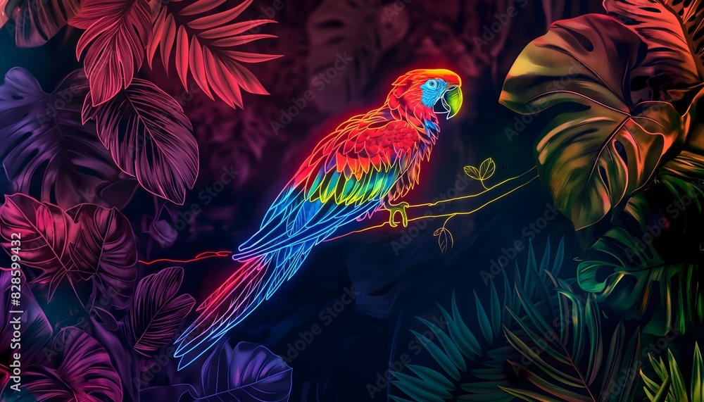 Obraz premium Neon Parrot Illuminated in Vibrant Colors