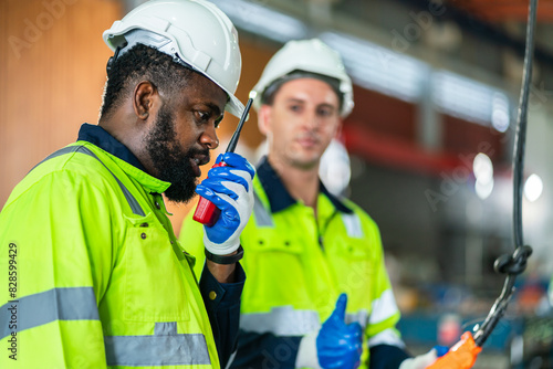 Professional team labor machanic engineer technician worker industrial work control with machine,  manufacturing,  factory, production line, Indusry 4.0, robot, industrial facility.business planning © Art_Photo