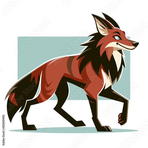 Majestic Maned Wolf, a Carnivorous Mammal Native to Brazil, Captured in Detailed Cartoon Style - Wildlife Art