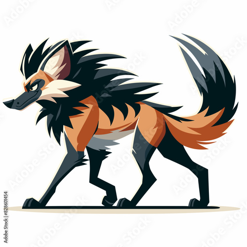 Majestic Maned Wolf, a Carnivorous Mammal Native to Brazil, Captured in Detailed Cartoon Style - Wildlife Art