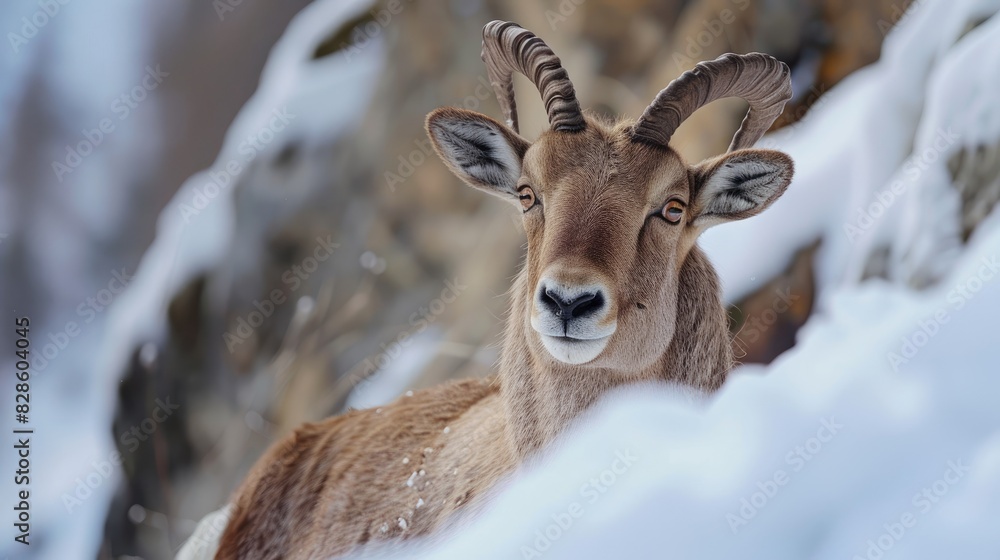 Ibex Portrait in Winter Scenery Ibex Portrait in Winter Scenery