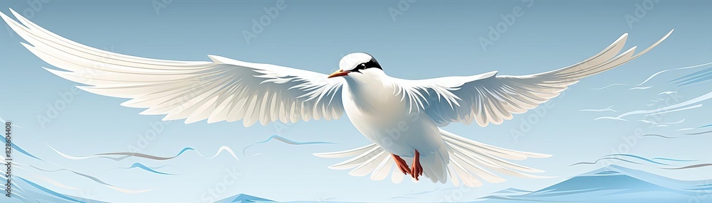 Fototapeta premium Craft a 3D model of an Arctic Tern in a dynamic side view, capturing its streamlined form and intricate details like its beak and distinctive markings with a high level of realism