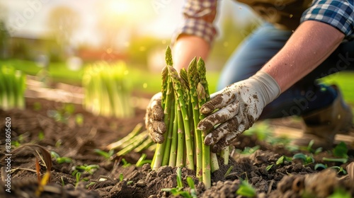 a man harvests asparagus. selective focus photo