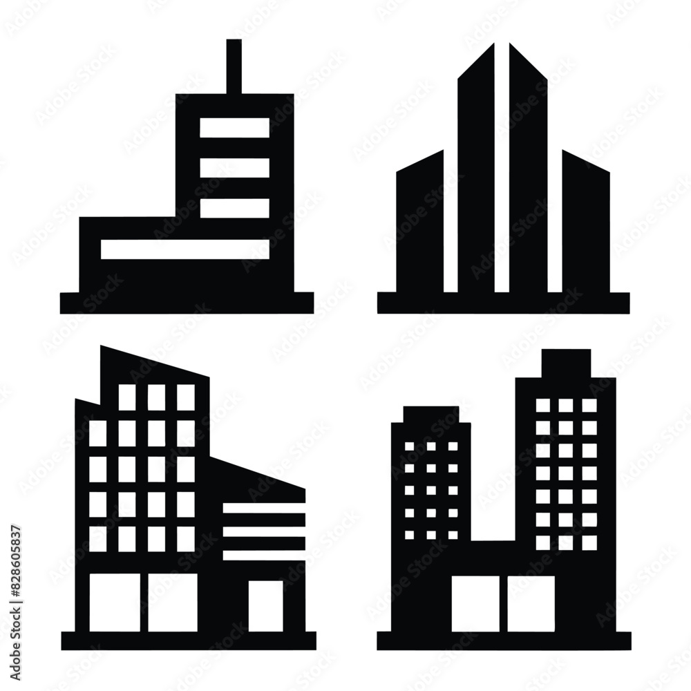 Set of Office building different style icon set black vector on white background