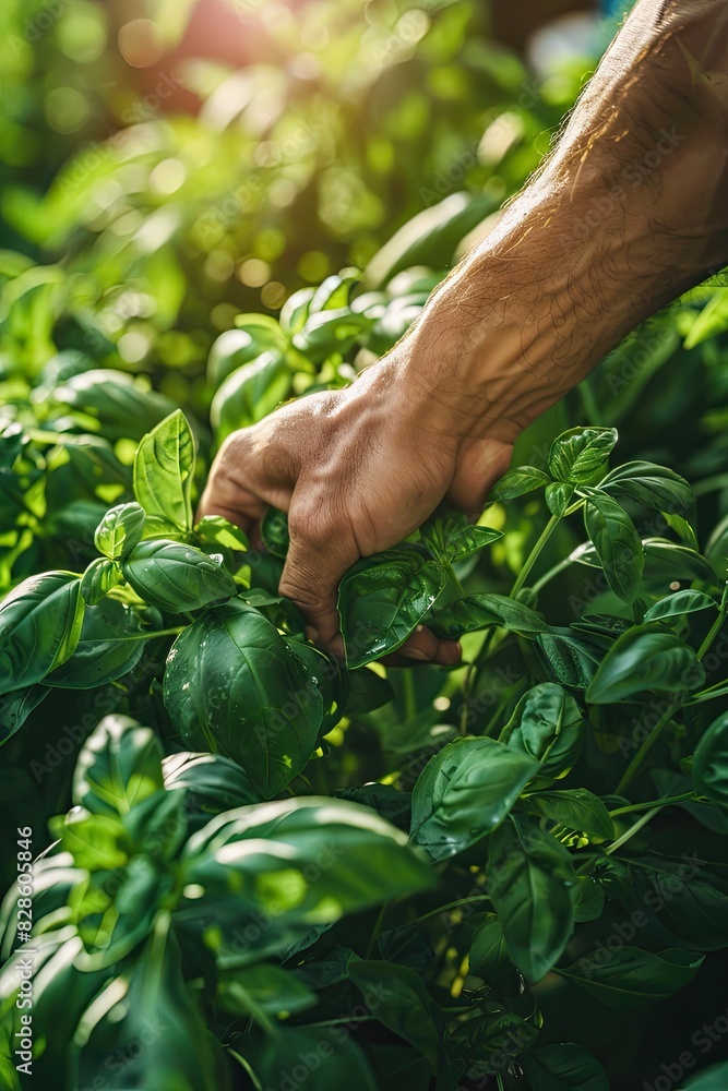 a man harvests basil. selective focus a man harvests basil. selective focus