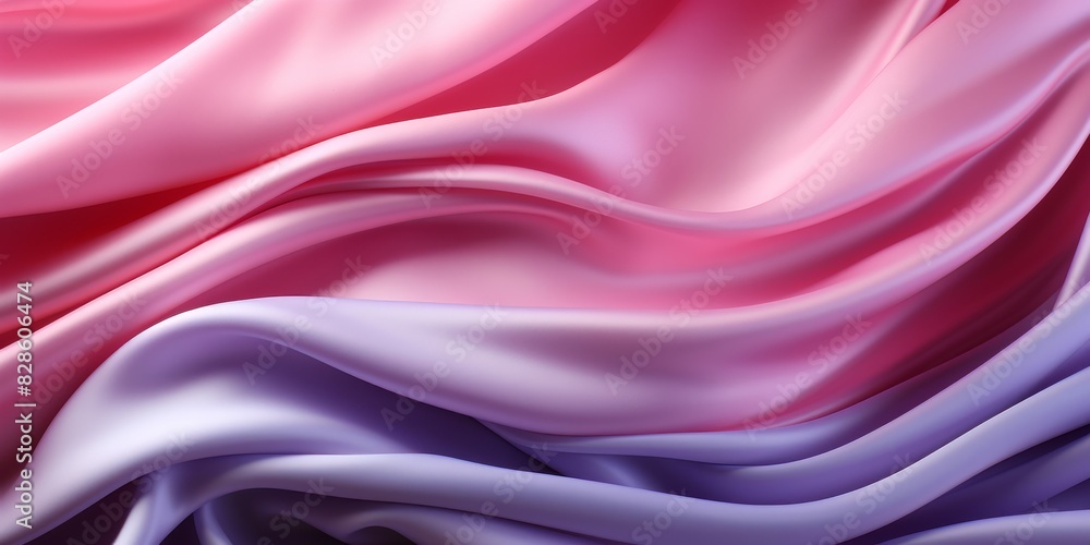 Obraz premium Close-up of vibrant flowing gradient silk fabric with pink and purple hues, highlighting texture and fluidity. High quality photo