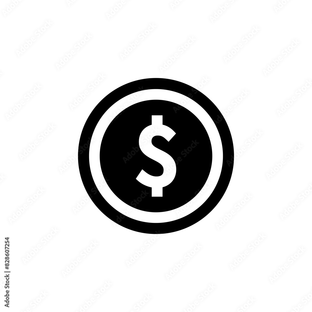 Dollar Coin Solid Flat Vector Icon Isolated on White Background. Dollar Coin Solid Flat Vector Icon Isolated on White Background.