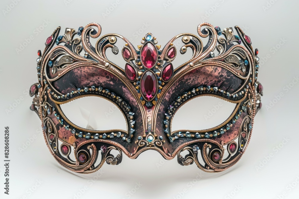 A masquerade mask featuring intricate designs and sparkling jewels, adding an opulent touch to the attire A masquerade mask featuring intricate designs and sparkling jewels, adding an opulent touch to the attire