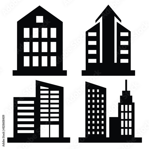 Set of Office building different style icon set black vector on white background