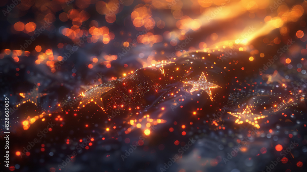 Obraz premium 4th of july : Glowing stars and shimmering lights create a magical, abstract scene with a dreamy, cosmic atmosphere, evoking a sense of wonder and mystery.