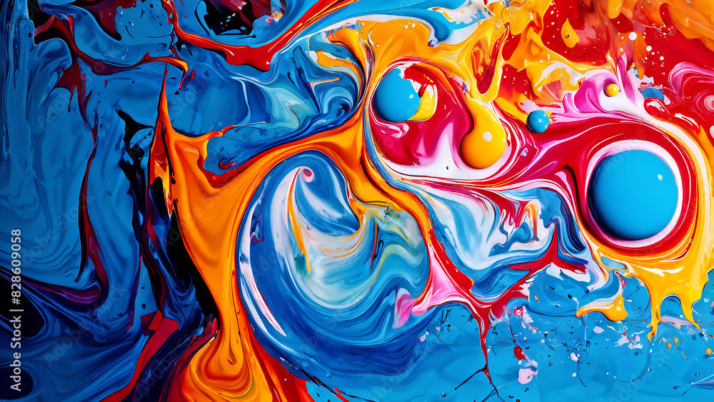 Obraz premium Exploring the Dynamic World of Colorful Abstract Art: A Vibrant Journey Through Diverse Hues, Shapes, and Textures, Inviting Viewers to Interpret and Engage with Captivating Compositions and Playful