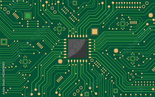 CPU chipset with printed circuit board, Technology concept design. Abstract background for web, banner, card, and cover. Vector illustration.