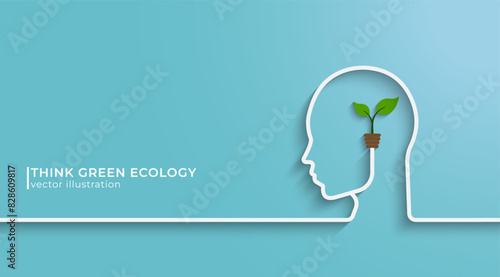 Head human with leaf brain Ecology concept. Think green save the earth. Eco-friendly concept, vector and illustration.