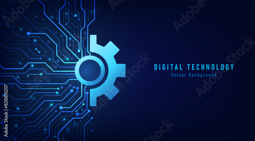Gear wheel with printed circuit board, Digital technology abstract background. Hi-tech concept innovation. vector and illustration.