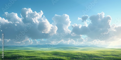 Rolling green hills under a blue sky with wispy white clouds