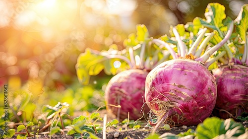 close up of rutabaga in the garden. selective focus