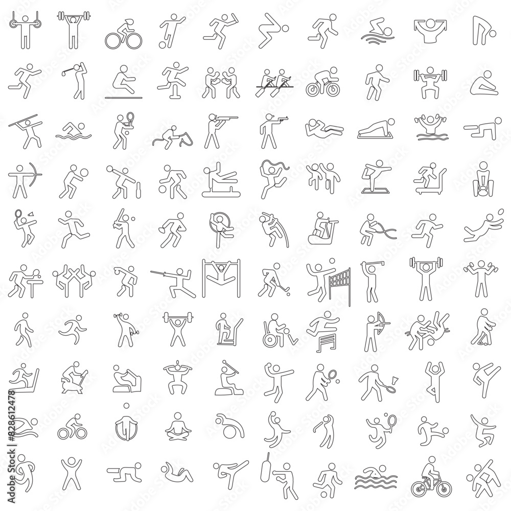 Sports icon set. Shapes Sports, Sports icon collection, Active lifestyle people and icon set, runners active lifestyle icons.