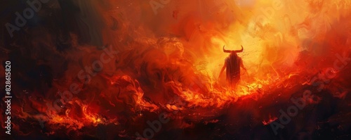 A terrifying horned demon that rose from the fierce flames.