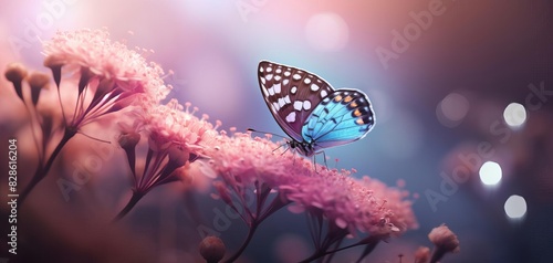 Wallpaper Mural A blue butterfly perched on a pink flower, bokeh background. Torontodigital.ca