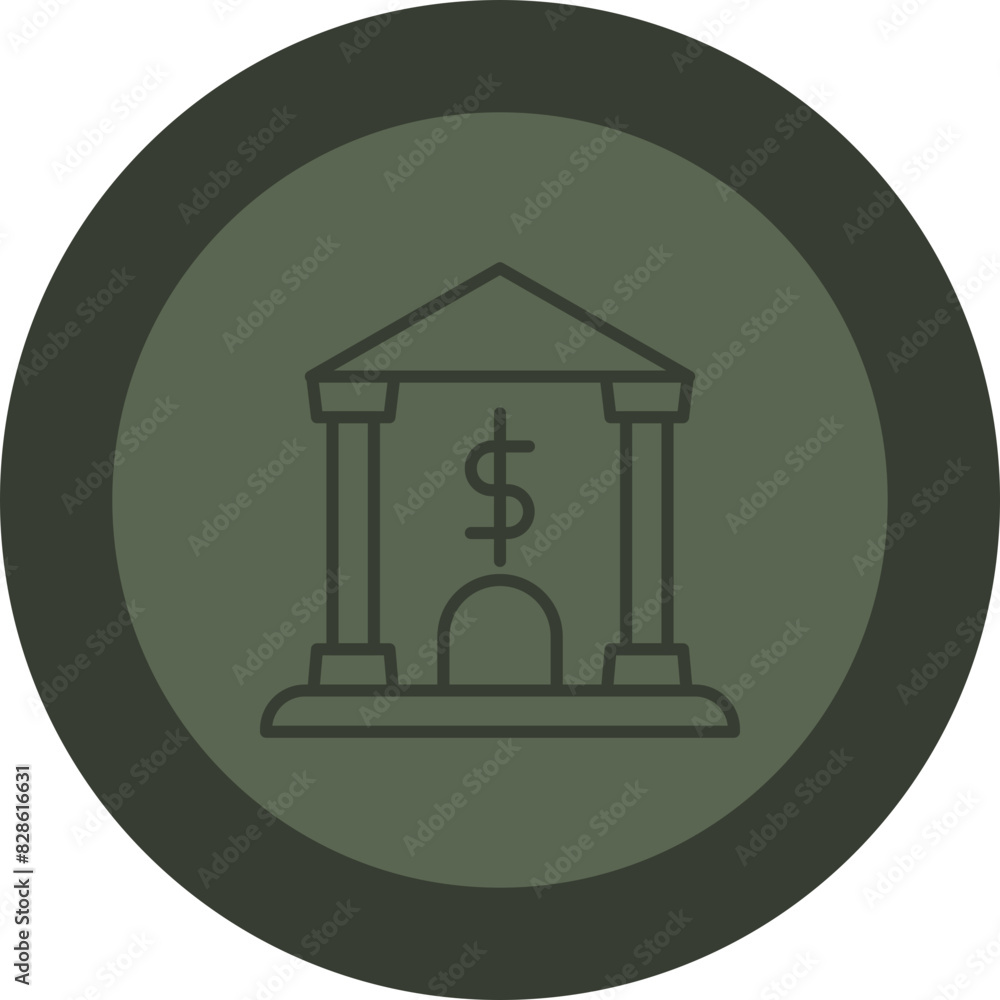 Bank Line Green Circle Icon Bank Line Green Circle Icon