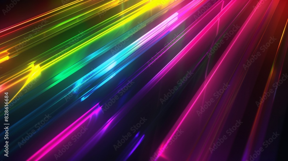one line pattern, lighting, structure, background, rainbow color, dark mood