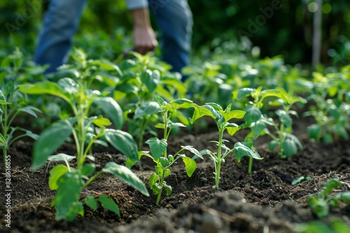 Hands planting seedlings in garden soil, close up, natural light, emphasizing gardening care and new growth