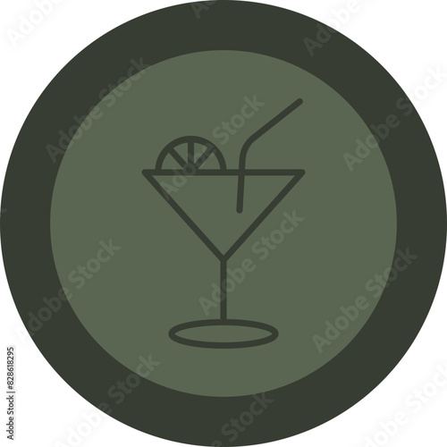 Cocktail Line Green Circle Icon