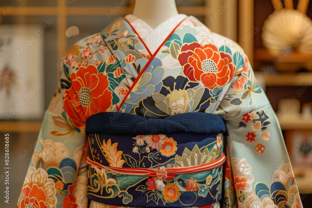 A kimono with a floral pattern A kimono with a floral pattern