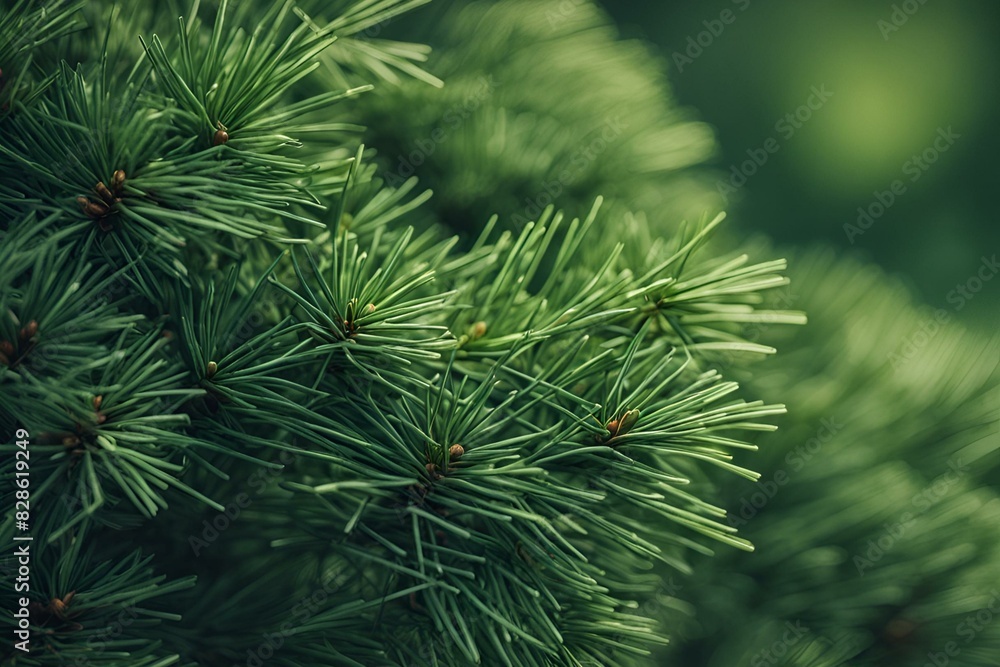 Pine Needle Close-up, Lush Green Texture, Botanical Detail, Macro Photography, Nature Background, Evergreen Foliage, High Resolution, Captivating Plant Image