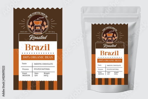 Paper zip package, pouch mockup. Coffee label, sticker template. Coffee zip package design. Package, Bag mockup for logo, brand, sticker, label. Vector illustration