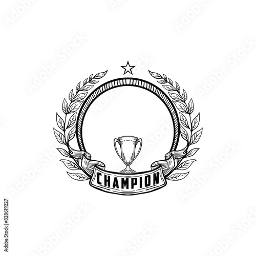 Hand drawn ink sketch of winner trophy. Engraved style vintage illustration