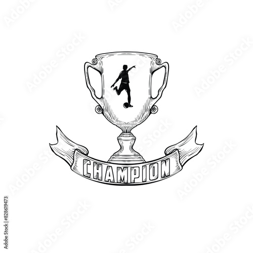 Hand drawn ink sketch of winner trophy. Engraved style vintage illustration