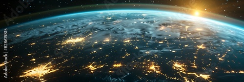 Satellites orbiting Earth  connected by beams of light  forming a global network of information exchange